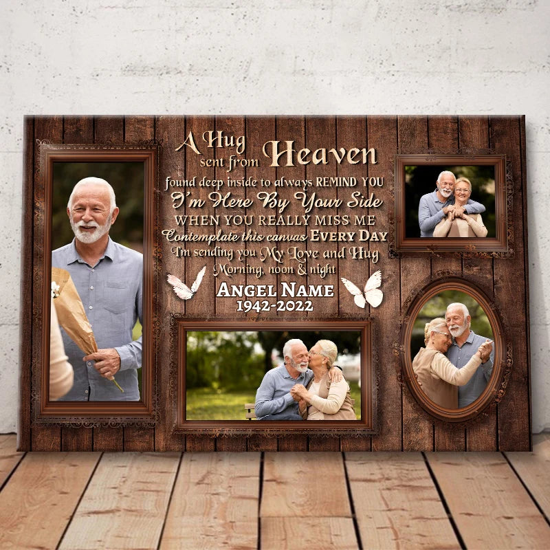 "A Hug Sent From Heaven" Personalized Memorial Canvas / Poster - Custom Wall Art for Family Sympathy Gift