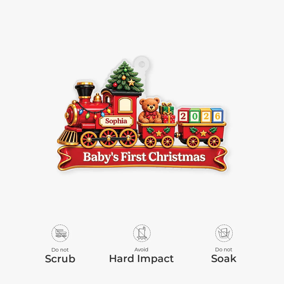 "Baby's First Christmas" Train Personalized Acrylic Ornament - Holiday Keepsake for New Baby