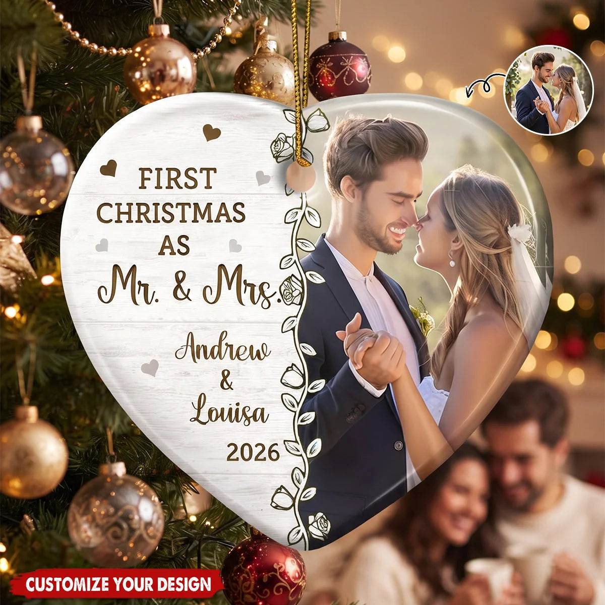 First Christmas Married Photo Ceramic Ornament - Custom Mr & Mrs Christmas Together Gift