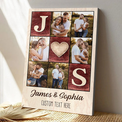 Personalized Couple Photo Canvas / Poster Collage with Names and Initials - Custom Anniversary Gift Wall Art Keepsake