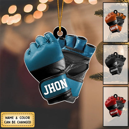 Personalized MMA Gloves Acrylic Ornament - Custom Fighter Name Christmas Tree Keepsake Gift