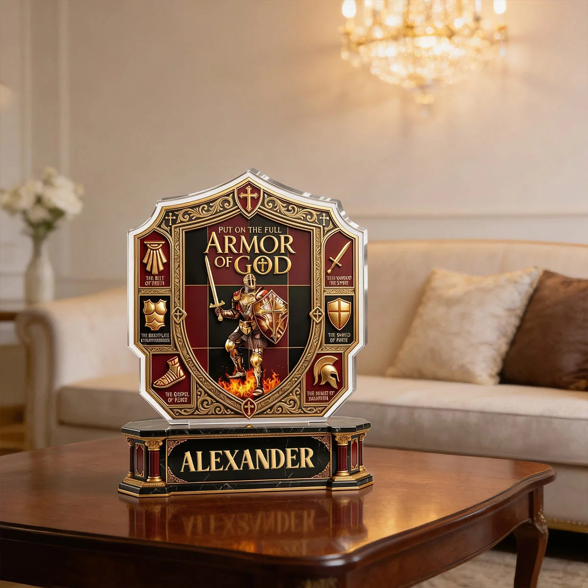 "Put On The Full Armor Of God" Personalized Acrylic Plaque - Custom Christian Gift for Men