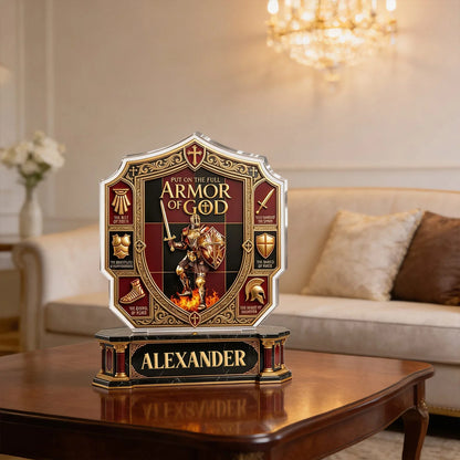 "Put On The Full Armor Of God" Personalized Acrylic Plaque - Custom Christian Gift for Men