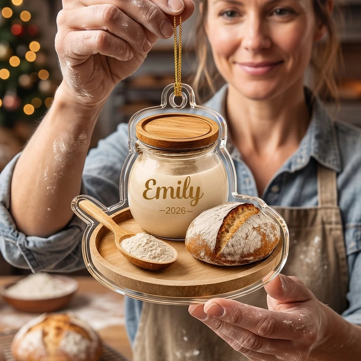 Personalized Sourdough Starter Christmas Acrylic Ornament - Custom Baker Gift Keepsake Holiday Decor