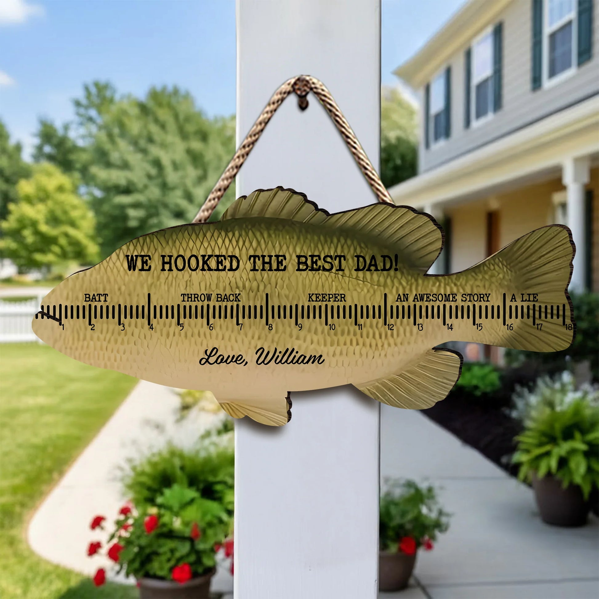Custom Fishing Ruler Sign for Dad with personalized design details for meaningful gifting image 6
