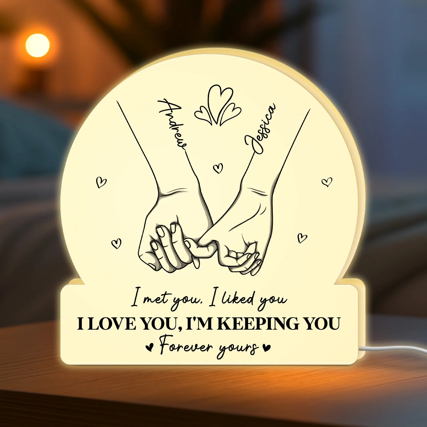 I Met You I Liked You - Personalized Couple Holding Hands Acrylic LED Light Box