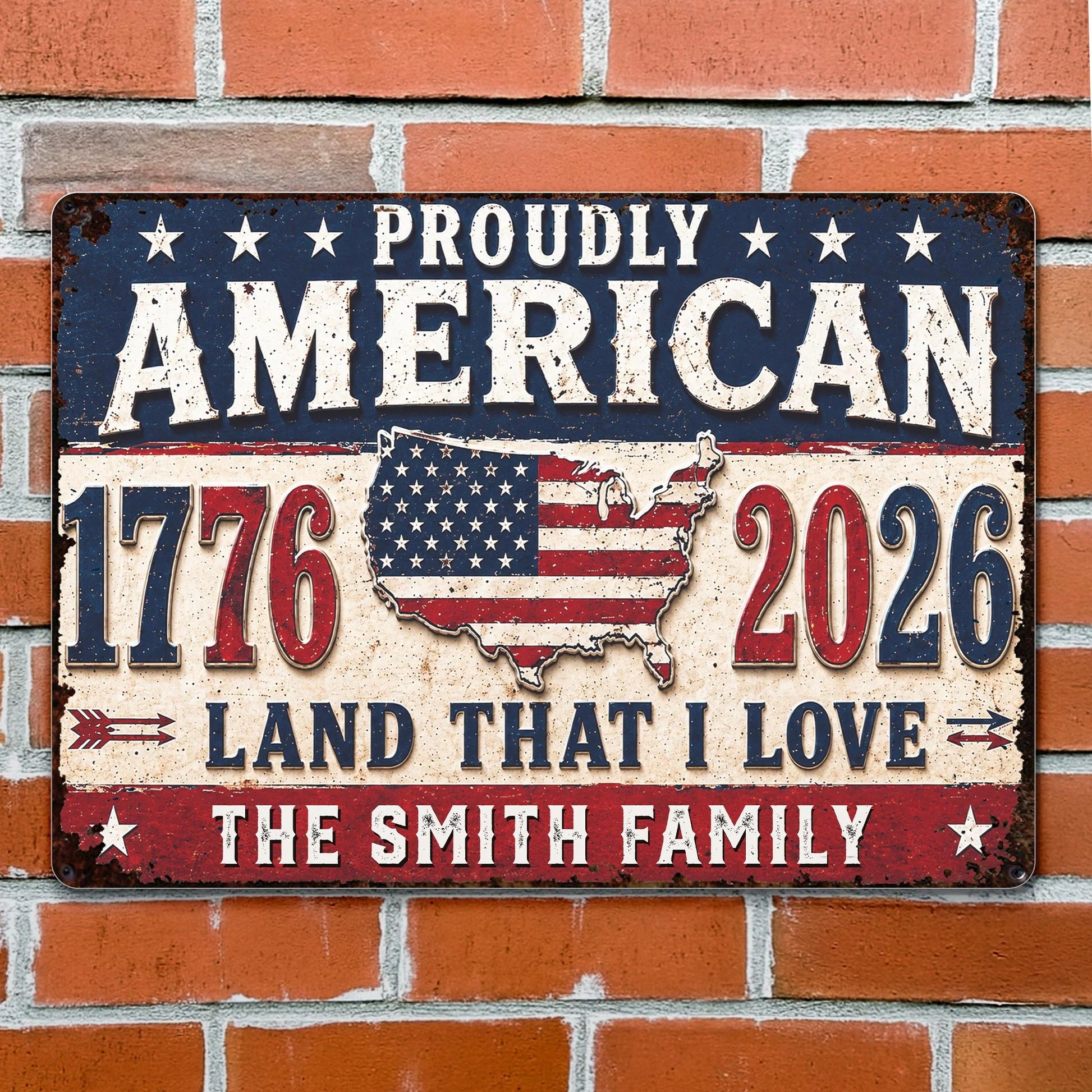Custom Patriotic Family Metal Sign personalization view for Family