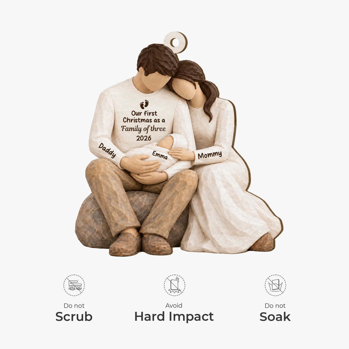 Our First Christmas as a Family of Three - Personalized Wood Ornament for New Parents