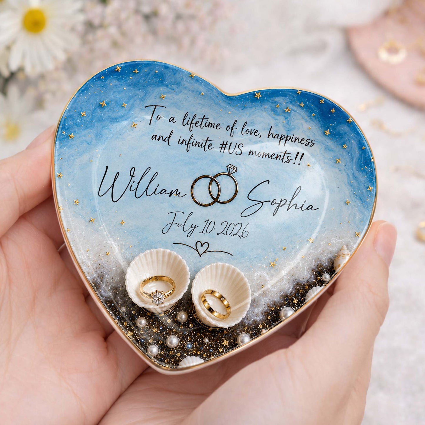 Personalized couples jewelry dish with heart ocean design and custom ring holder gift image 8