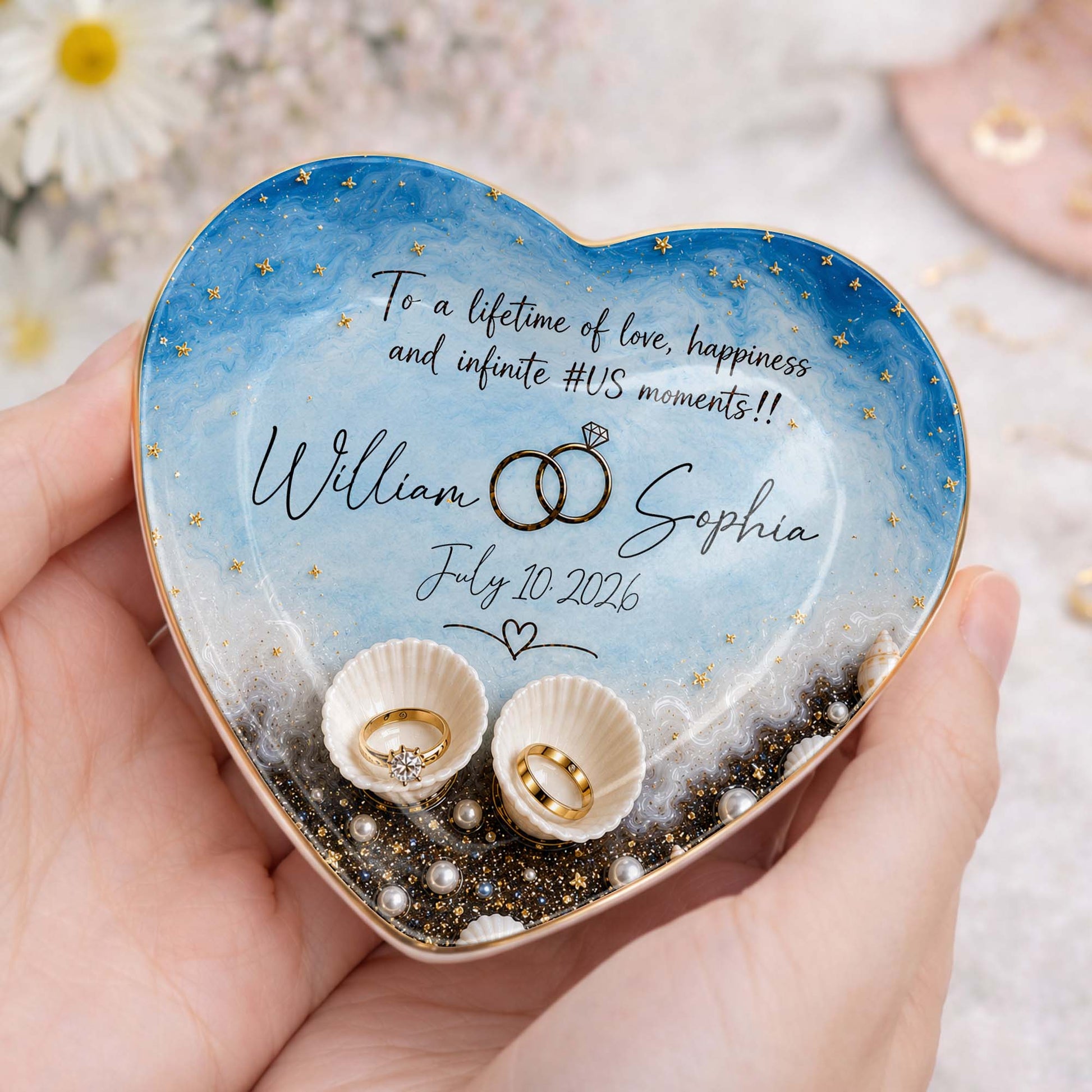 Personalized couples jewelry dish with heart ocean design and custom ring holder gift image 8