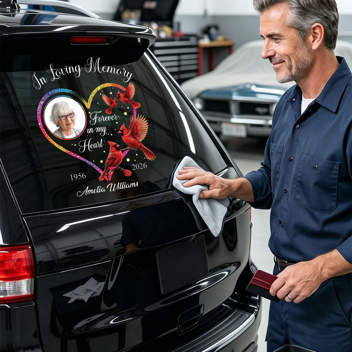 Forever In My Heart Personalized Cardinal Memorial Decal - Custom Photo Remembrance Car Window Sticker