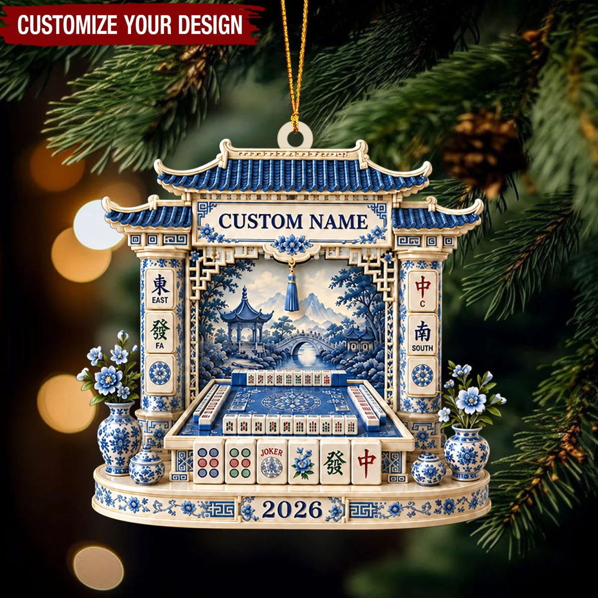 Personalized Mahjong Ornament 2026 - Custom Name Keepsake Christmas Gift for Friends