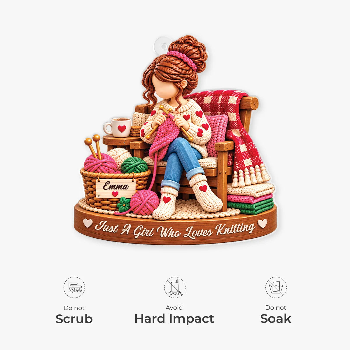 Just A Girl Who Loves Knitting Personalized Acrylic Ornament - Christmas Keepsake Gift for Mom Grandma