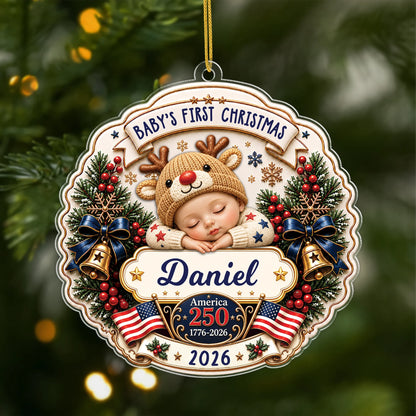 Baby's First Christmas Acrylic Ornament - Personalized America 250 Keepsake Gift