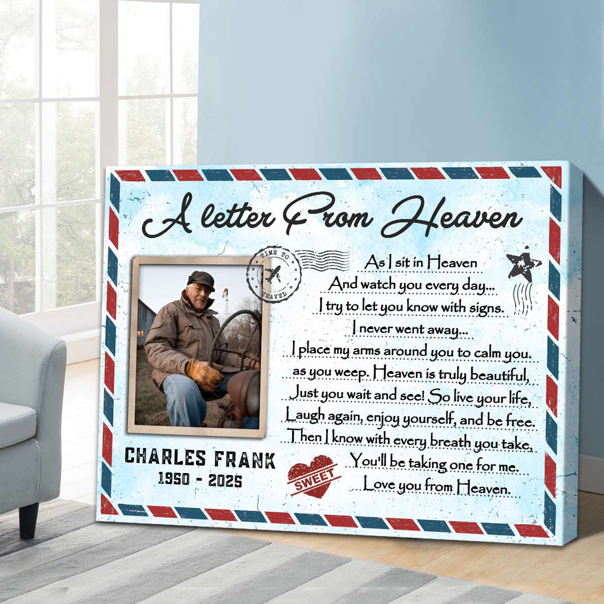 Canvas / Poster material and size view - Personalized Memorial Canvas Print