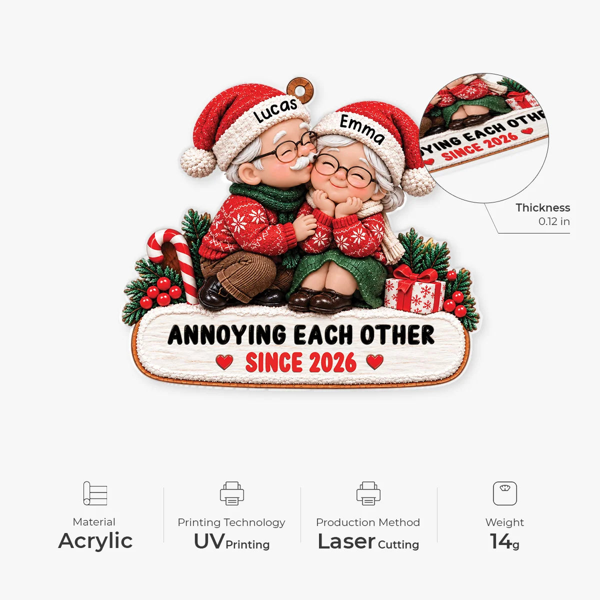 Growing Old Together Personalized Couple Acrylic Ornament - Custom Christmas Keepsake Gift for Husband and Wife