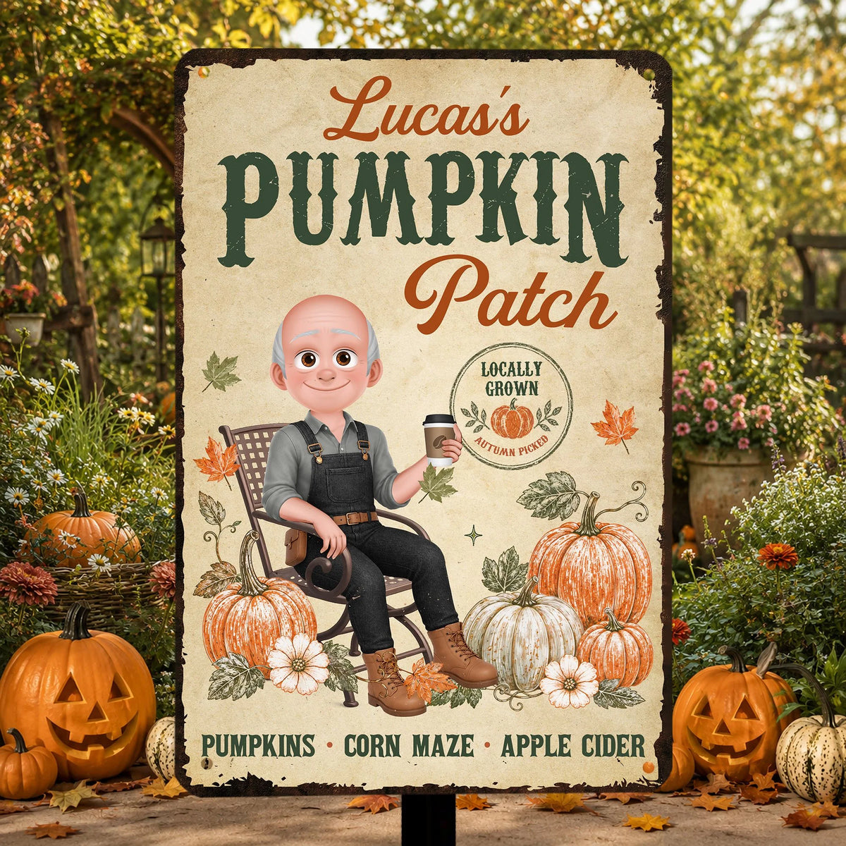 Pumpkin Patch Fall Decor Personalized Metal Garden Sign - Custom Family Autumn Yard Art