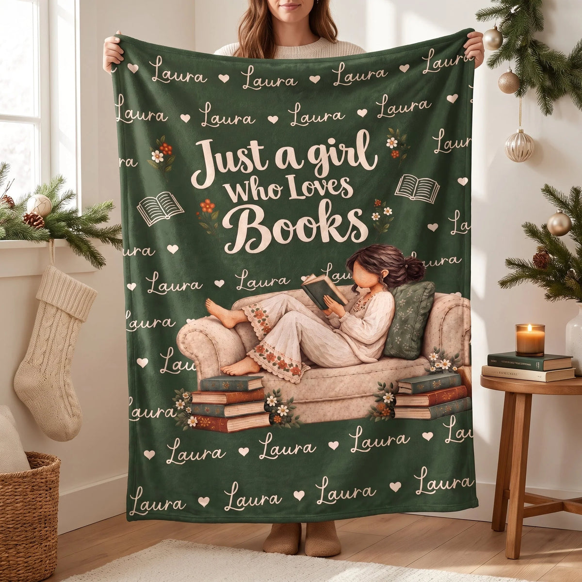 Just A Girl Who Loves Books Personalized Blanket - Custom Book Lover Gift for Readers, Cozy Reading Nook Throw