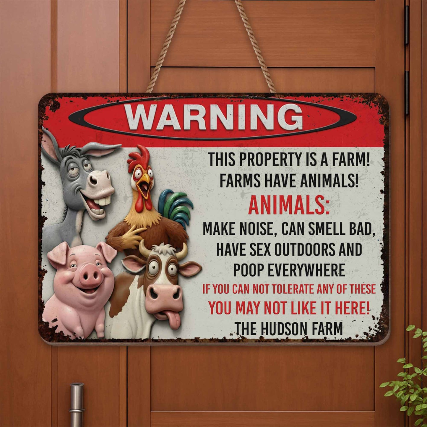 Personalized funny farm wood sign with custom message print - unique farmhouse wall decor gift for farmers