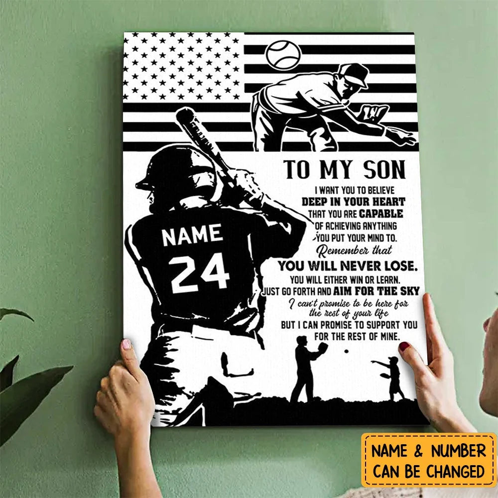 To My Son You Are Capable of Anything - Personalized Baseball Poster / Canvas Wall Art Gift