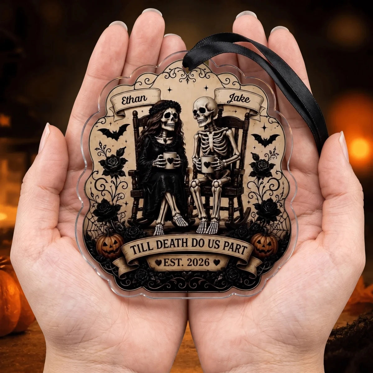 Till Death Do Us Part Skeleton Couple Acrylic Ornament - Personalized Halloween Keepsake Gift for Couples