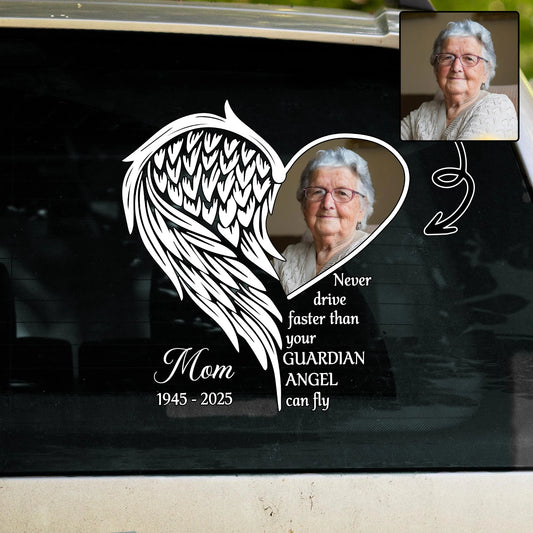 Personalized photo memorial decal with angel wings for car window memorial gift