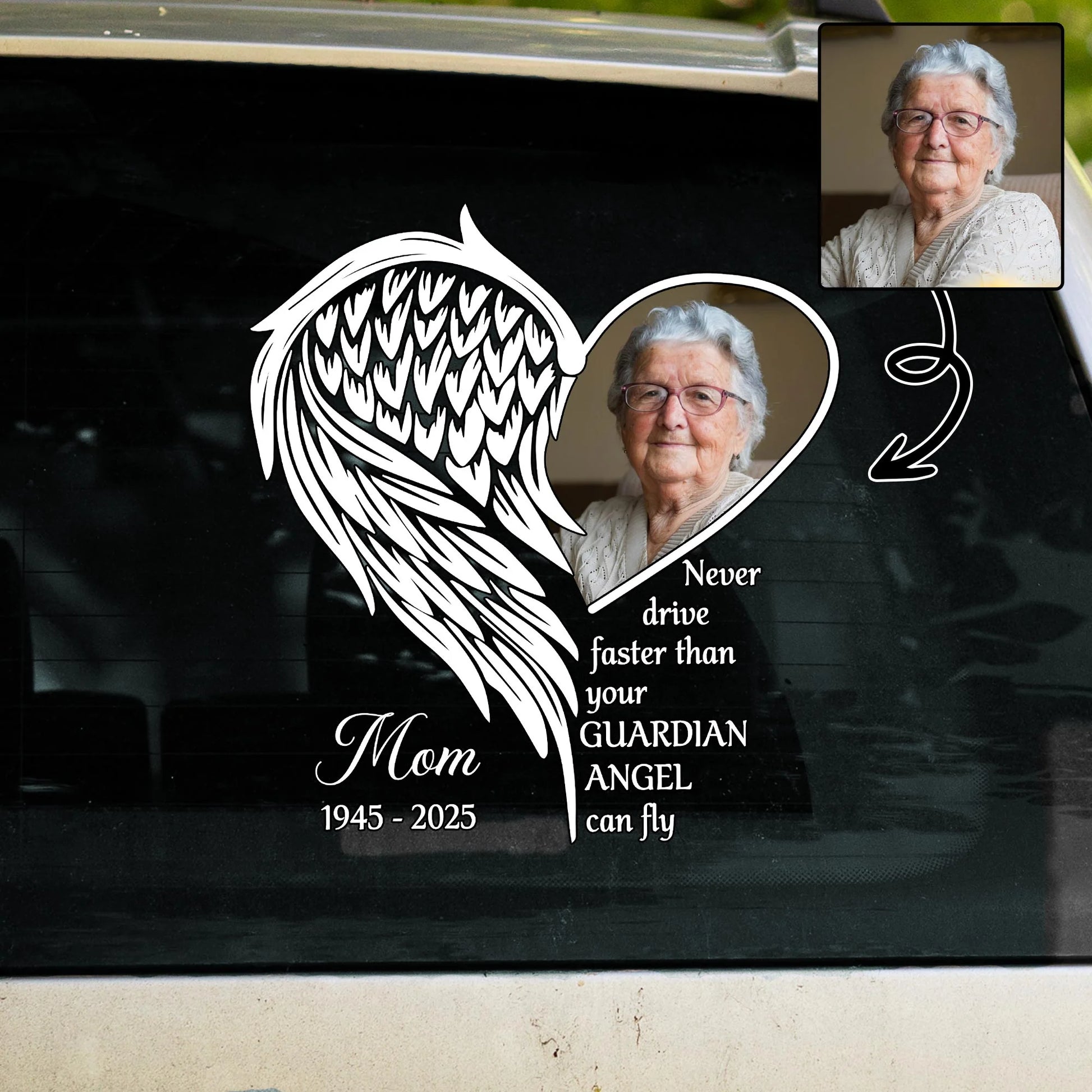 Personalized photo memorial decal with angel wings for car window memorial gift