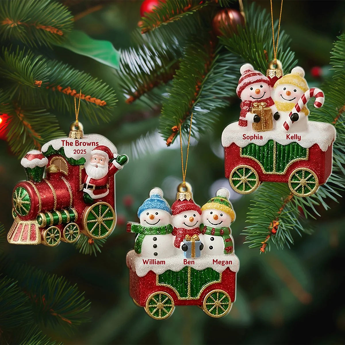 Family Christmas Train Personalized Wooden Ornament - Custom Holiday Keepsake Gift
