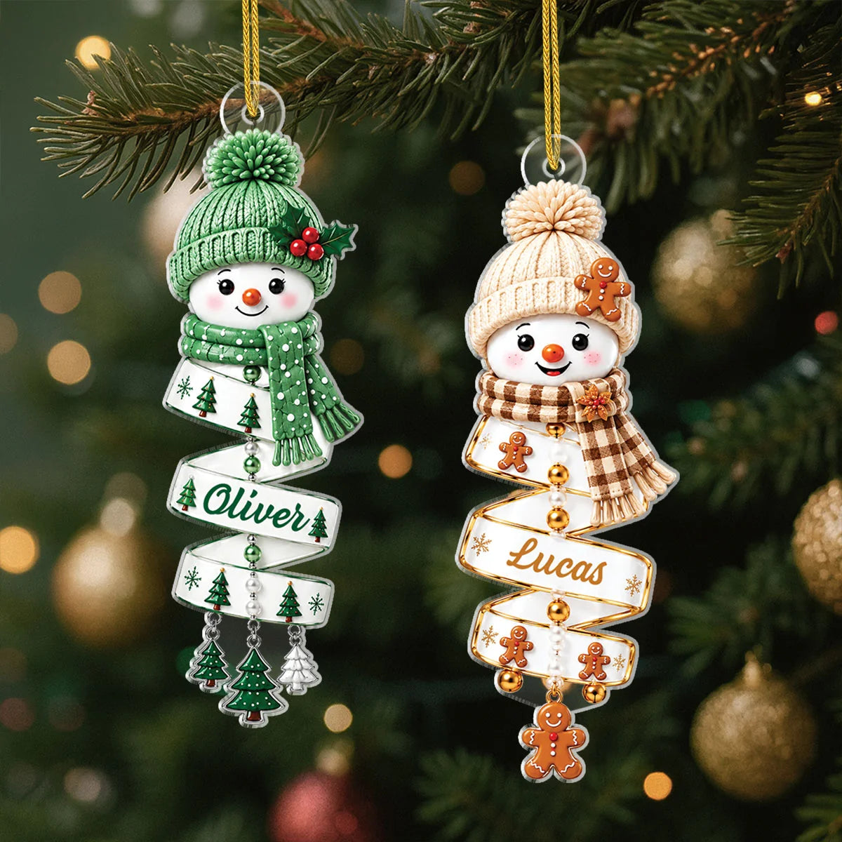 Personalized Cute Snowman Acrylic Ornament - Custom Name Christmas Tree Decor for Kids