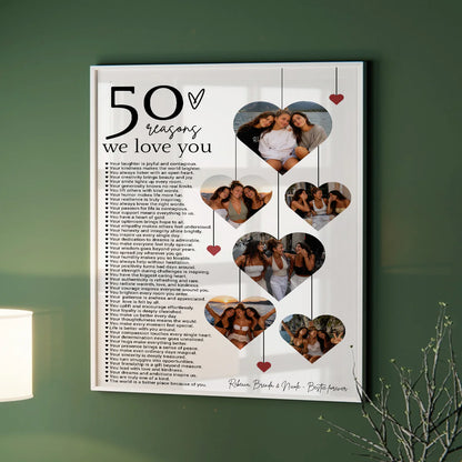 Custom 50 Reasons I Love You Canvas personalization view for Couples