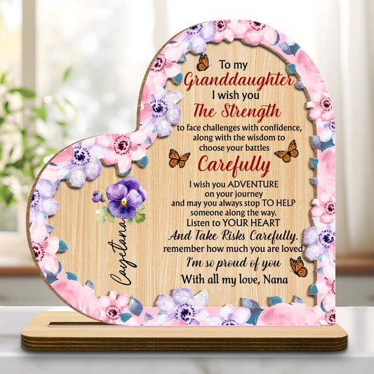 To My Granddaughter Wish You Strength - Personalized Wooden Plaque Keepsake Gift From Nana