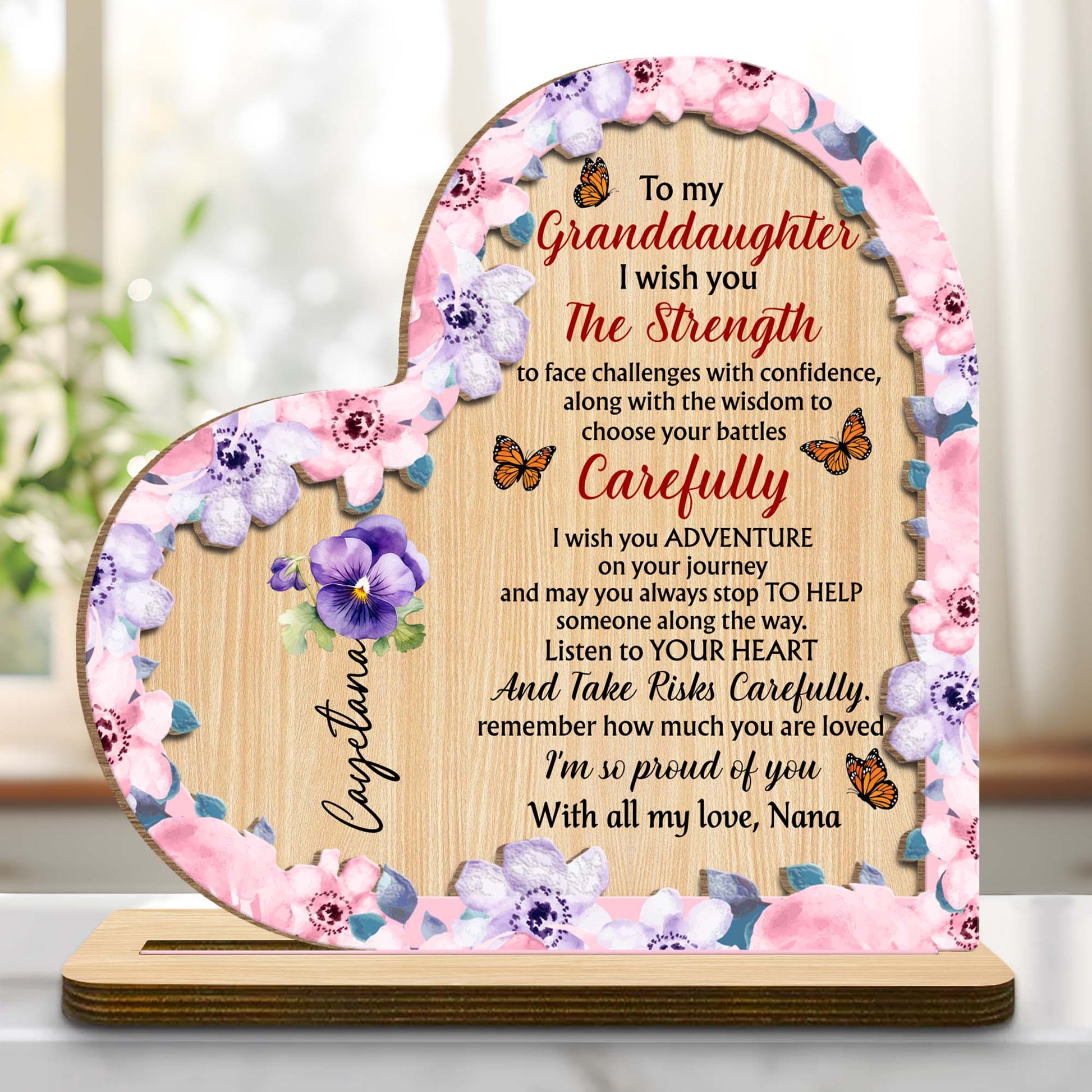 To My Granddaughter Wish You Strength - Personalized Wooden Plaque Keepsake Gift From Nana
