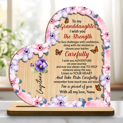 To My Granddaughter Wish You Strength - Personalized Wooden Plaque Keepsake Gift From Nana
