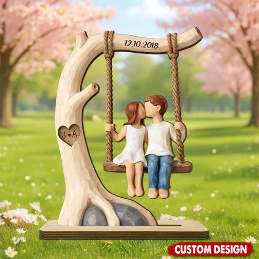 Rustic Couple Tree Swing Personalized Wooden Plaque - Romantic Anniversary Gift for Couples