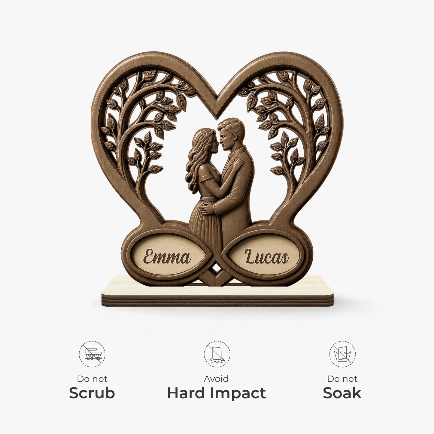 Personalized Couple Wooden Plaque - Custom Heart Tree Anniversary Keepsake Gift