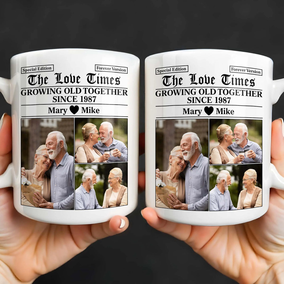 "The Love Times Growing Old Together" Personalized Photo Mug - Romantic Anniversary Gift for Couples