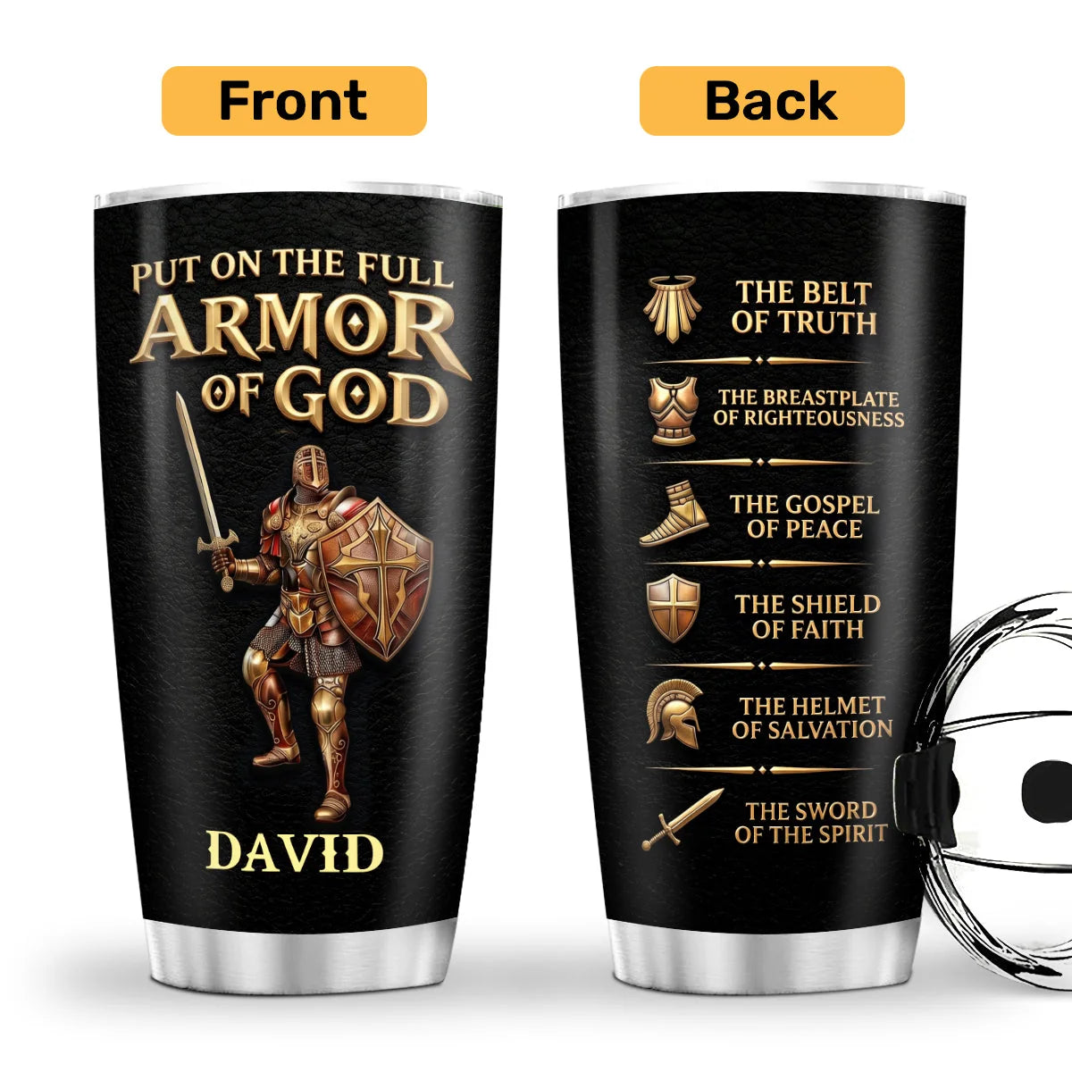 Put On The Full Armor Of God Personalized Tumbler - Christian Men Ephesians 6 Travel Mug