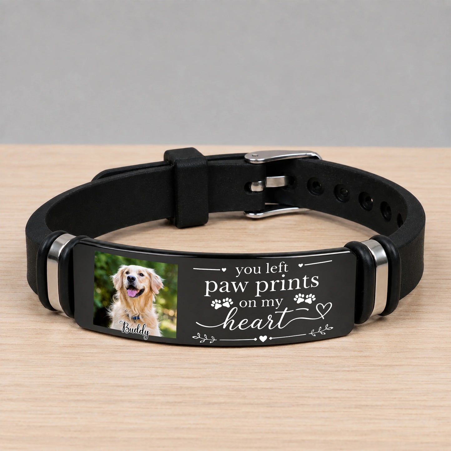 You Left Paw Prints On My Heart - Custom Dog Memorial Wristband Bracelet Keepsake Gift