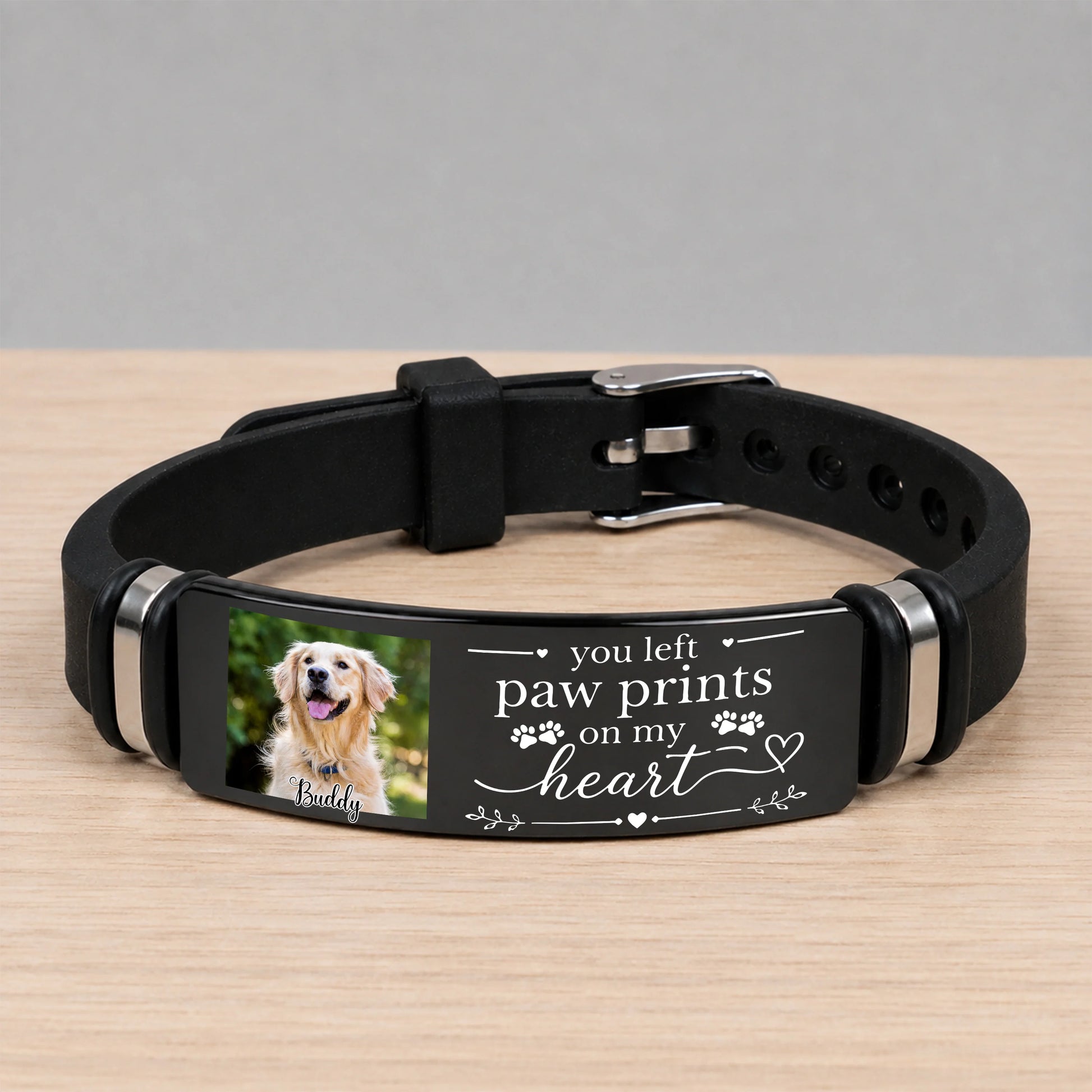 You Left Paw Prints On My Heart - Custom Dog Memorial Wristband Bracelet Keepsake Gift