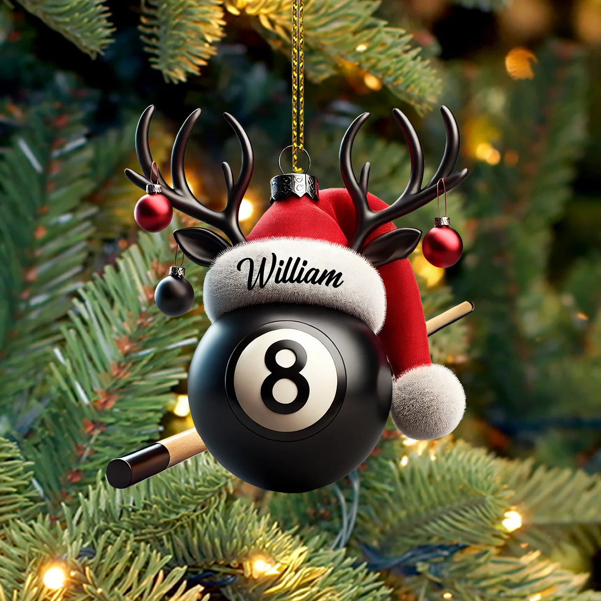 Personalized Billiard Ball Christmas Ornament - Custom Acrylic Billiards Pool Gift