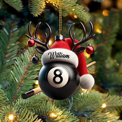 Personalized Billiard Ball Christmas Ornament - Custom Acrylic Billiards Pool Gift