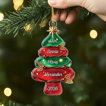 Personalized Family Names Christmas Tree Acrylic Ornament - Custom Holiday Keepsake Gift for Family Tree Decor