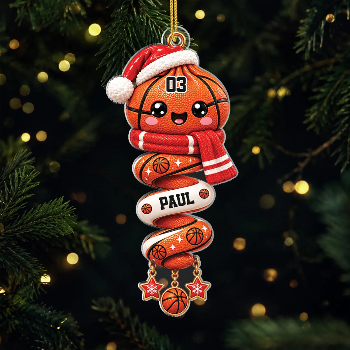 Personalized Sports Christmas Acrylic Ornament - Custom Name & Number for Kids