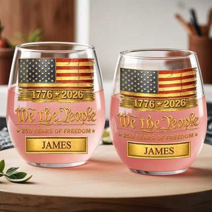 Custom Patriotic Stemless Wine Glass personalization view for Military / Veteran