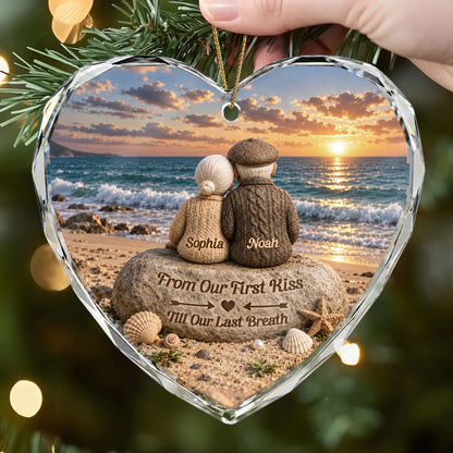 Growing Old Together Personalized Glass Heart Ornament - Anniversary Keepsake for Couples