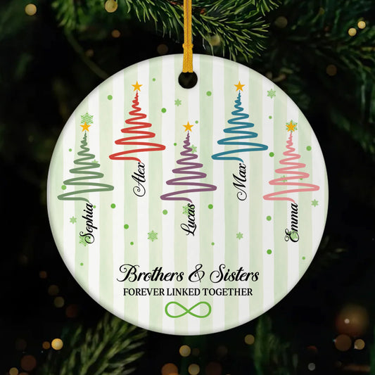 Forever Linked Together – Personalized Ceramic Ornament for Sisters & Family, Holiday Gift