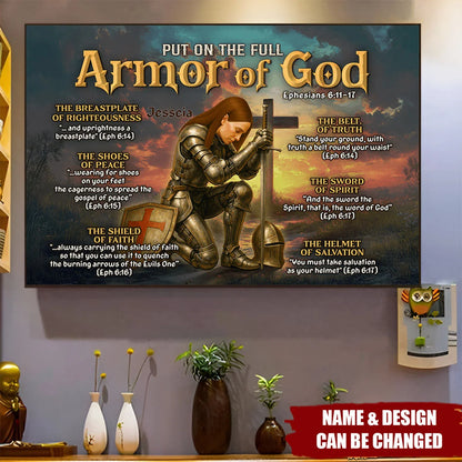 Put On The Full Armor of God Personalized Canvas / Poster - Custom Ephesians 6 Wall Art for Christian Women