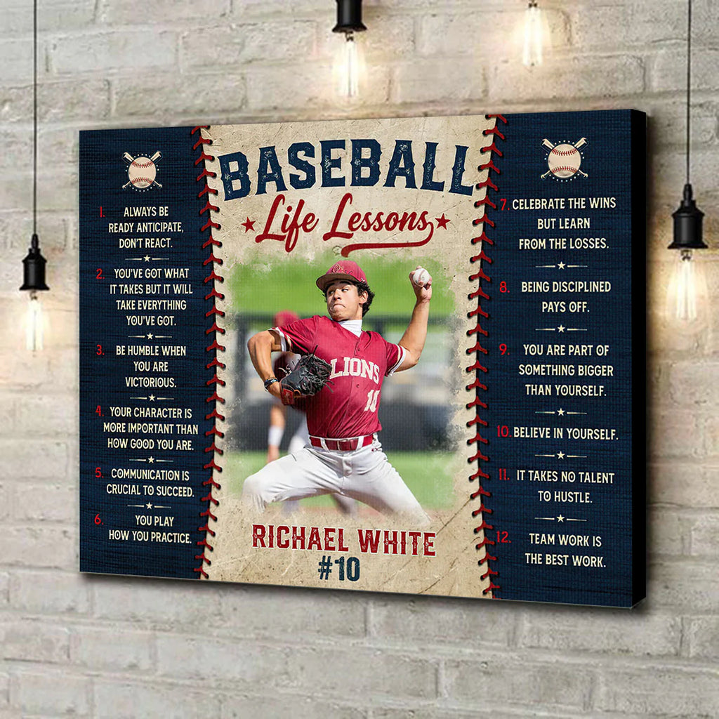 Baseball Life Lessons Personalized Player Photo Canvas / Poster - Custom Name and Jersey Number Wall Art Gift 商品缩略图