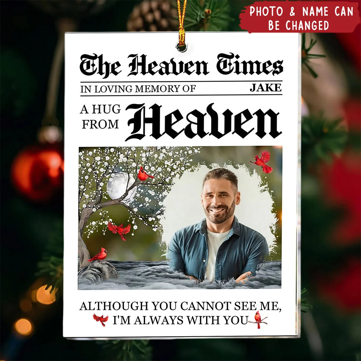 "A Hug From Heaven Always With You" Personalized Memorial Acrylic Ornament - Custom Keepsake for Family