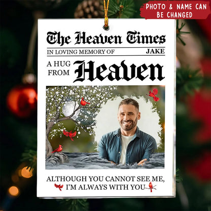 "A Hug From Heaven Always With You" Personalized Memorial Acrylic Ornament - Custom Keepsake for Family